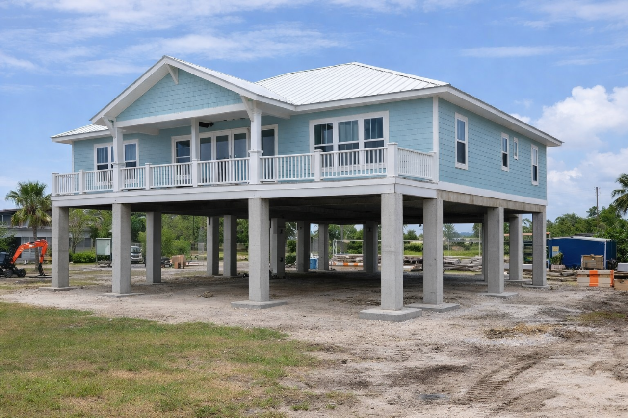 Completed house elevation on concrete pilings